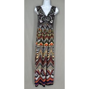 Chicos Dress XL 3 Colorful Maxi Sleeveless Boho Psychedelic Artsy Stretch V Neck